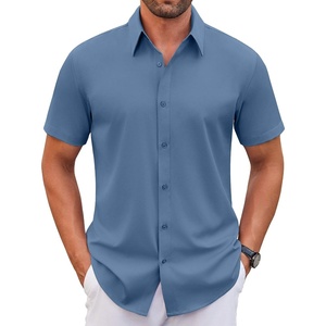 image:imageCOOFANDY Mens Stretch Dress Shirts Short Sleeve Wrinkle Free Casual Button Down ShirtsGrayish Blue