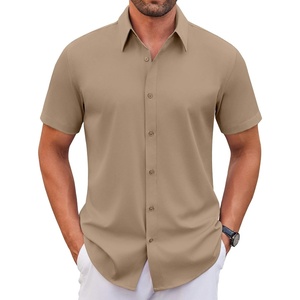 image:imageCOOFANDY Mens Stretch Dress Shirts Short Sleeve Wrinkle Free Casual Button Down ShirtsKhaki