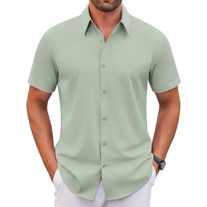 image:imageCOOFANDY Mens Stretch Dress Shirts Short Sleeve Wrinkle Free Casual Button Down ShirtsLight Green