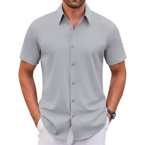 image:imageCOOFANDY Mens Stretch Dress Shirts Short Sleeve Wrinkle Free Casual Button Down ShirtsLight Grey