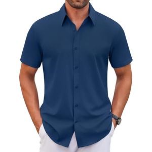 image:imageCOOFANDY Mens Stretch Dress Shirts Short Sleeve Wrinkle Free Casual Button Down ShirtsNavy Blue
