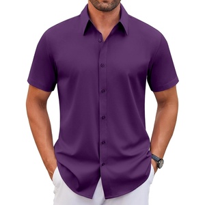 image:imageCOOFANDY Mens Stretch Dress Shirts Short Sleeve Wrinkle Free Casual Button Down ShirtsPurple