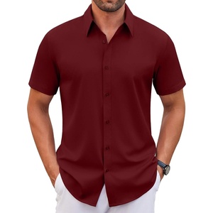 image:imageCOOFANDY Mens Stretch Dress Shirts Short Sleeve Wrinkle Free Casual Button Down ShirtsWine Red