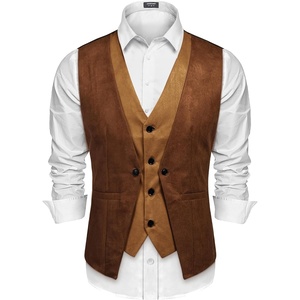 image:imageCOOFANDY Mens Suede Leather Vest Layered Style Dress Vest Waistcoat Brown Large