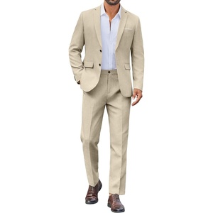 image:imageCOOFANDY Mens Suit 2 Piece Suit Classic Fit Two Button Blazer Jacket Pants Set Business Wedding Party Suits for MenLight Khaki