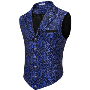 image:imageCOOFANDY Mens Suit Vest Paisley Floral Victorian Vests Gothic Steampunk Formal Waistcoat Tuxedo Vests with Notched LapelsBlue Filigree