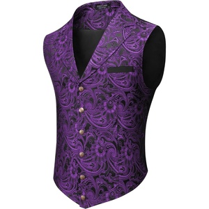 image:imageCOOFANDY Mens Suit Vest Paisley Floral Victorian Vests Gothic Steampunk Formal Waistcoat Tuxedo Vests with Notched LapelsPurple