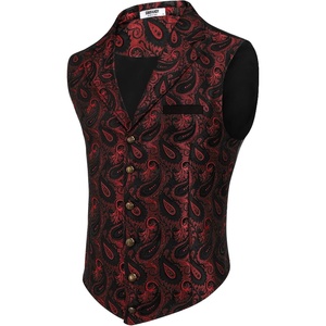 image:imageCOOFANDY Mens Suit Vest Paisley Floral Victorian Vests Gothic Steampunk Formal Waistcoat Tuxedo Vests with Notched LapelsRed Paisley
