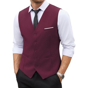 image:imageCOOFANDY Mens Suit Vest Slim Fit Business Formal Waistcoat Casual Dress VestWine Red