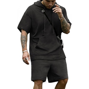 image:imageCOOFANDY Mens Tracksuit 2 Piece Hooded Athletic Sweatsuit Short Sleeve Casual Sports Hoodie Shorts SetDark Grey