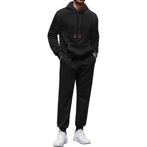 image:imageCOOFANDY Mens Tracksuit 2 Piece Hoodie Sweatsuit Sets Casual Athletic Jogging Suits Waffle Plaid Jacquard OutfitsBlack