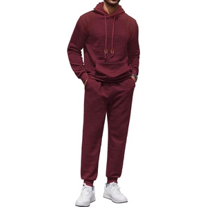 image:imageCOOFANDY Mens Tracksuit 2 Piece Hoodie Sweatsuit Sets Casual Athletic Jogging Suits Waffle Plaid Jacquard OutfitsWine Red