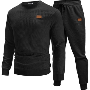 image:imageCOOFANDY Mens Tracksuit 2 Piece Set Crewneck Sweatsuits Jogging Suit Sets Long Sleeve Jacquard Pullover Shirt OutfitsBlack
