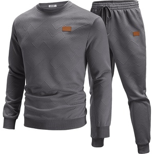 image:imageCOOFANDY Mens Tracksuit 2 Piece Set Crewneck Sweatsuits Jogging Suit Sets Long Sleeve Jacquard Pullover Shirt OutfitsDark Grey