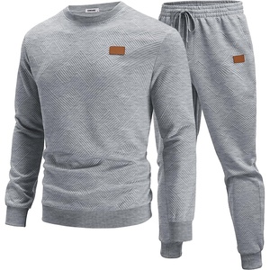 image:imageCOOFANDY Mens Tracksuit 2 Piece Set Crewneck Sweatsuits Jogging Suit Sets Long Sleeve Jacquard Pullover Shirt OutfitsLight Grey