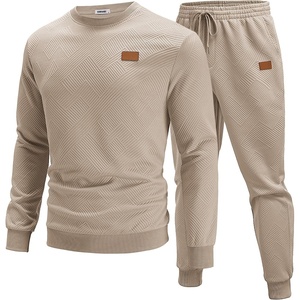 image:imageCOOFANDY Mens Tracksuit 2 Piece Set Crewneck Sweatsuits Jogging Suit Sets Long Sleeve Jacquard Pullover Shirt OutfitsMedium Khaki
