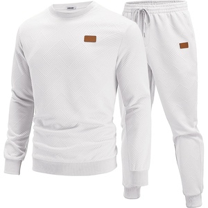 image:imageCOOFANDY Mens Tracksuit 2 Piece Set Crewneck Sweatsuits Jogging Suit Sets Long Sleeve Jacquard Pullover Shirt OutfitsWhite