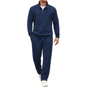 image:imageCOOFANDY Mens Tracksuit 2 Piece Set Geometric Texture Quarter Zip Pullover Sweatshirt Athletic Running SweatsuitsNavy