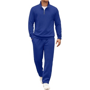 image:imageCOOFANDY Mens Tracksuit 2 Piece Set Geometric Texture Quarter Zip Pullover Sweatshirt Athletic Running SweatsuitsSky Blue