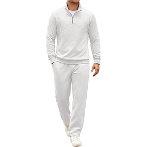 image:imageCOOFANDY Mens Tracksuit 2 Piece Set Geometric Texture Quarter Zip Pullover Sweatshirt Athletic Running SweatsuitsWhite