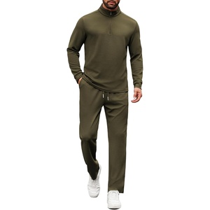 image:imageCOOFANDY Mens Tracksuits 2 Piece Casual Athletic Sweatsuit Quarter Zip Pullover Long Sleeve Running Sport OutfitsArmy Green