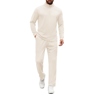 image:imageCOOFANDY Mens Tracksuits 2 Piece Casual Athletic Sweatsuit Quarter Zip Pullover Long Sleeve Running Sport OutfitsCream