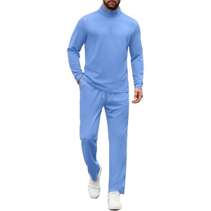 image:imageCOOFANDY Mens Tracksuits 2 Piece Casual Athletic Sweatsuit Quarter Zip Pullover Long Sleeve Running Sport OutfitsLight Blue