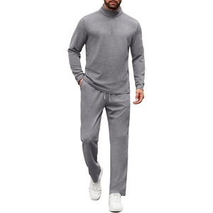 image:imageCOOFANDY Mens Tracksuits 2 Piece Casual Athletic Sweatsuit Quarter Zip Pullover Long Sleeve Running Sport OutfitsLight Grey