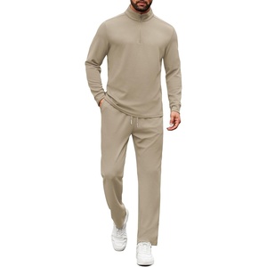 image:imageCOOFANDY Mens Tracksuits 2 Piece Casual Athletic Sweatsuit Quarter Zip Pullover Long Sleeve Running Sport OutfitsLight Khaki