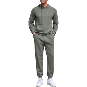image:imageCOOFANDY Mens Tracksuits 2 Pieces Waffle Hoodies Sweatsuit Sets Sports Jogging Suit SetDark Grey