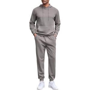 image:imageCOOFANDY Mens Tracksuits 2 Pieces Waffle Hoodies Sweatsuit Sets Sports Jogging Suit SetLight Grey