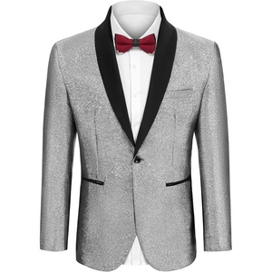 image:imageCOOFANDY Mens Tuxedo Jacket Slim Fit Shawl Lapel Blazer One Button Suit Jackets for Party Prom Wedding DinnerShiny Silver