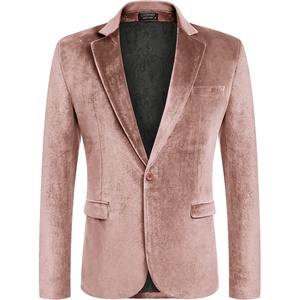image:imageCOOFANDY Mens Velvet Blazer Notched Lapel Velour Suit Jacket One Button Tuxedo Jackets for Wedding Prom Party DinnerBeige Pink