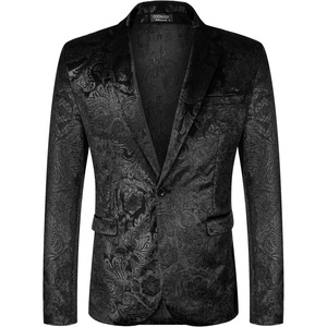 image:imageCOOFANDY Mens Velvet Blazer Notched Lapel Velour Suit Jacket One Button Tuxedo Jackets for Wedding Prom Party DinnerBlack Floral