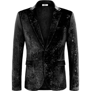 image:imageCOOFANDY Mens Velvet Blazer Notched Lapel Velour Suit Jacket One Button Tuxedo Jackets for Wedding Prom Party DinnerBlack Retro Floral