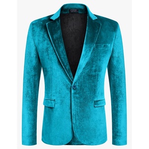image:imageCOOFANDY Mens Velvet Blazer Notched Lapel Velour Suit Jacket One Button Tuxedo Jackets for Wedding Prom Party DinnerBlue Green