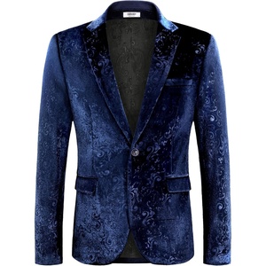 image:imageCOOFANDY Mens Velvet Blazer Notched Lapel Velour Suit Jacket One Button Tuxedo Jackets for Wedding Prom Party DinnerBlue Retro Floral