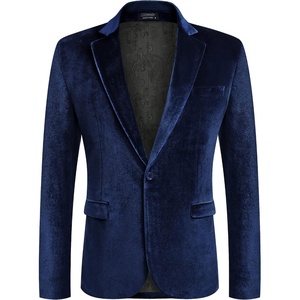 image:imageCOOFANDY Mens Velvet Blazer Notched Lapel Velour Suit Jacket One Button Tuxedo Jackets for Wedding Prom Party DinnerDark Blue