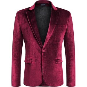 image:imageCOOFANDY Mens Velvet Blazer Notched Lapel Velour Suit Jacket One Button Tuxedo Jackets for Wedding Prom Party DinnerDark Red