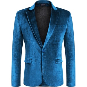 image:imageCOOFANDY Mens Velvet Blazer Notched Lapel Velour Suit Jacket One Button Tuxedo Jackets for Wedding Prom Party DinnerLake Blue
