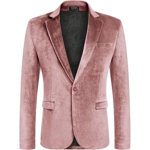 image:imageCOOFANDY Mens Velvet Blazer Notched Lapel Velour Suit Jacket One Button Tuxedo Jackets for Wedding Prom Party DinnerPink