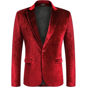 image:imageCOOFANDY Mens Velvet Blazer Notched Lapel Velour Suit Jacket One Button Tuxedo Jackets for Wedding Prom Party DinnerRed
