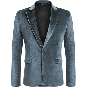 image:imageCOOFANDY Mens Velvet Blazer Notched Lapel Velour Suit Jacket One Button Tuxedo Jackets for Wedding Prom Party DinnerStone Blue