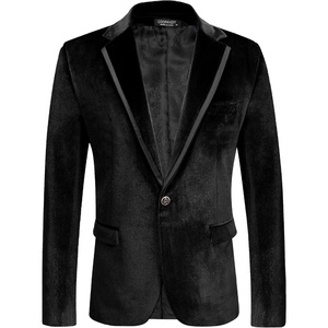 image:imageCOOFANDY Mens Velvet Blazer One Button Velour Tuxedo Jacket Notched Lapel Suit Jackets for Prom Wedding Party DinnerBlack