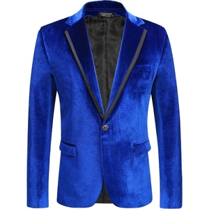 image:imageCOOFANDY Mens Velvet Blazer One Button Velour Tuxedo Jacket Notched Lapel Suit Jackets for Prom Wedding Party DinnerBlue