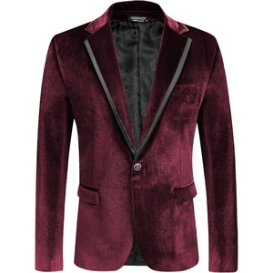 image:imageCOOFANDY Mens Velvet Blazer One Button Velour Tuxedo Jacket Notched Lapel Suit Jackets for Prom Wedding Party DinnerBurgundy