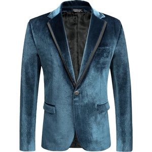 image:imageCOOFANDY Mens Velvet Blazer One Button Velour Tuxedo Jacket Notched Lapel Suit Jackets for Prom Wedding Party DinnerDark Blue Peacock