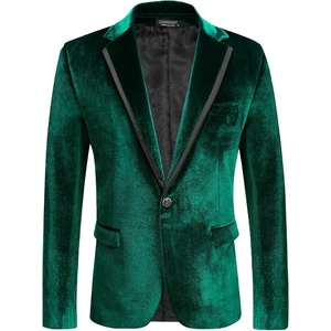 image:imageCOOFANDY Mens Velvet Blazer One Button Velour Tuxedo Jacket Notched Lapel Suit Jackets for Prom Wedding Party DinnerGreen