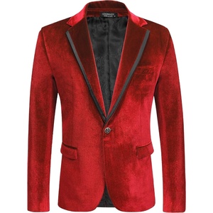 image:imageCOOFANDY Mens Velvet Blazer One Button Velour Tuxedo Jacket Notched Lapel Suit Jackets for Prom Wedding Party DinnerRed