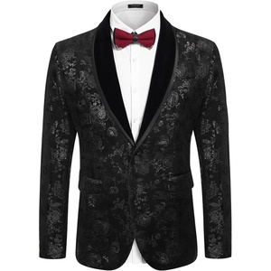 image:imageCOOFANDY Mens Velvet Tuxedo Floral Blazer Jacket One Button Shawl Lapel Suit Jacket for Dinner Prom Party WeddingAblack